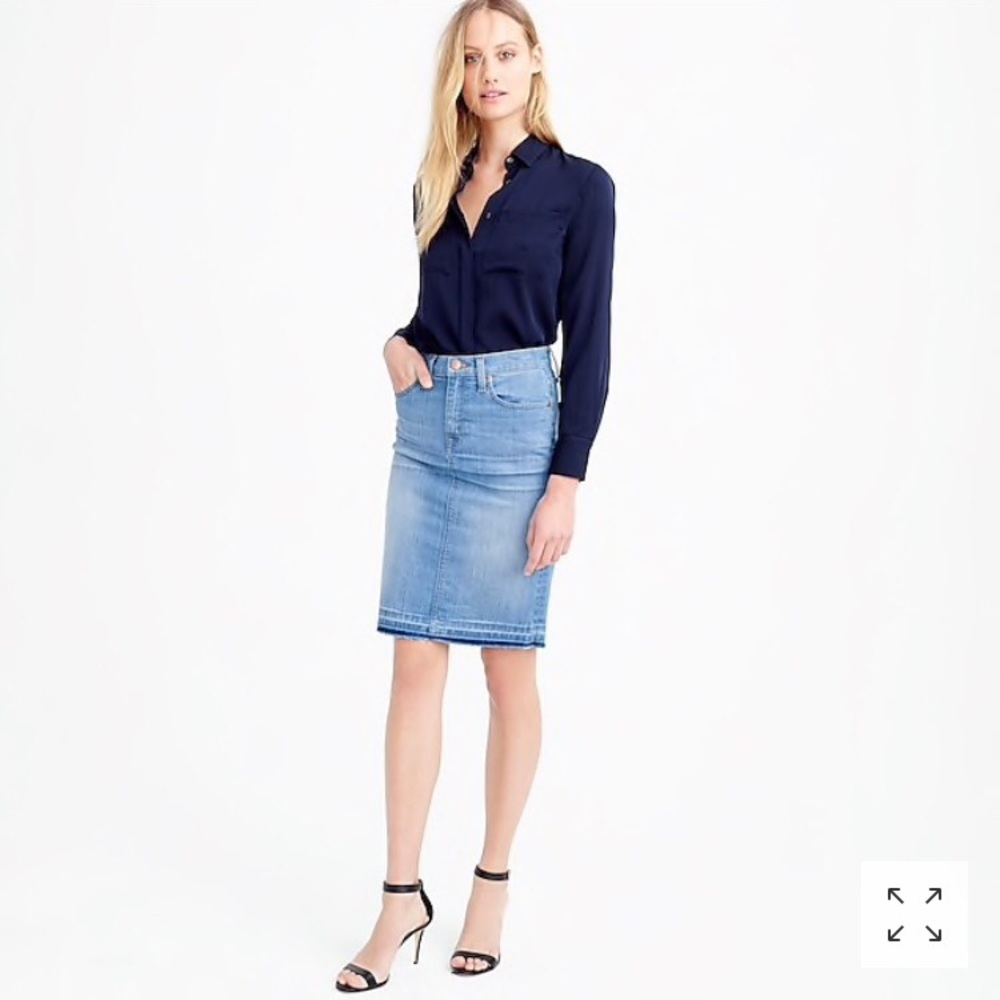 J. Crew Frayed Denim Pencil Skirt